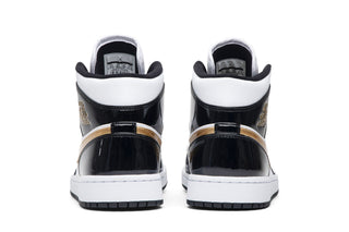 Jordan 1 Mid Patent Black White Gold