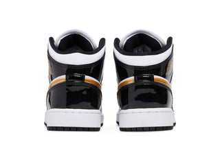 Jordan 1 Mid Patent Black White Gold (GS)