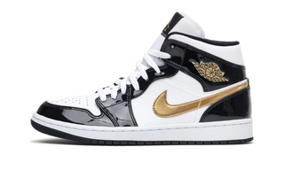 Jordan 1 Mid Patent Black White Gold